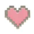 Pink pixel heart metal shoe charm, cute retro gaming style clog accessory for decoration. - 907-135