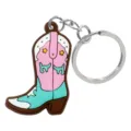 Detalle de primer plano del bonito llavero de bota de vaquero rosa y turquesa con estrellas y aro. - Bota de Vaquero Estrella Rosa
