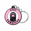 Leuke roze kattenpoot sleutelhanger, schattige metalen tas hanger voor dames en meisjes. - Ronde Tag Kattenpoot