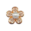 Metal flower shoe charm with faux pearl and sparkling rhinestones for clogs and DIY bags. - Pearl Rhinestone Hollow Flower Style(904-03) / White/Gold