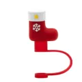 Couvercle de paille 3D en silicone de Noël chaussette rouge festive bouchon anti-poussière - Chaussette de Noël / Adapté aux pailles d'environ 8 mm