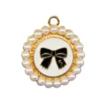 Metal pearl bow shoe charm DIY accessory, elegant black and white design for garden shoes. - 906-08