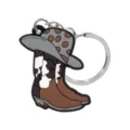 Leuke cowboyhoed en laarzen sleutelhanger, stijlvolle PVC tasbedel voor de zomerdag - Bruine Grize Stippen Cowboylaars