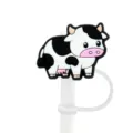 Leuke cartoon koe siliconen rietjehoes en stofplug voor herbruikbare drinkrietjes - 17108-08