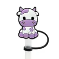 Leuke paarse en witte cartoon koe siliconen rietje cover stofplug voor drinkbekers. - 17108-04