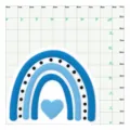 Tabella taglie ciondolo scarpa arcobaleno cuore, griglia di misura accessorio borsa. - Arcobaleno Blu Bianco / Bottoni da 1,5 cm