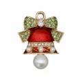 Charme de chaussure sabot cloche en métal de Noël, émail rouge strass vert perle DIY. - Cloche de Noël