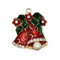 Cloche de Noël en Métal Pendentif de Chaussure Émail Rouge Vert Strass Accessoire DIY - Cloche avec Anneau