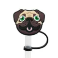 Silicone Pug Straw Cover Cute Dog Dust Plug Reusable Drink Straw Topper Party Accessories - 8mm Straw Cap / 1792-06 (Without Straw)