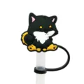 Cute black dog silicone straw cover, creative reusable straw topper and dust cap. - 8mm Straw Cap / 1792-07 (Without Straw)