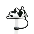 Cute French Bulldog silicone straw cover, black and white dustproof drinking straw topper. - 8mm Straw Cap / 1792-08 (Without Straw)