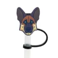 Silicone straw cover with German Shepherd dog design, cute dustproof straw topper. - 1792-03 (Without Straw)