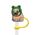 Cute pug silicone straw topper frog hood dust plug reusable drinking straw cap cover - 1792-10 (Straw Not Included)