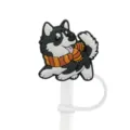 Cute silicone husky straw cover with scarf dust plug reusable drink straw topper accessory - 1792-13 (Without Straw)