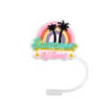 Silicone straw topper with cute summer rainbow palm tree design, dust-proof cover for Stanley cup. - 8mm / Summer Vibes Rainbow