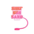 Pink silicone straw cover topper with cute vacation resort lettering, dustproof cup accessory. - 8mm / Pink SURF