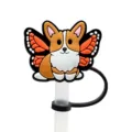 Corgi silicone straw cover, cute butterfly wings straw topper, dustproof straw cap white. - 1792-17 (Straw Not Included)