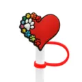 Silicone straw cover with cute red heart and colorful paw prints design for daily cups. - 1792-16 (Straw Not Included)