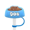 Silicone straw topper cover blue dog bowl design reusable drinking straw cap cute dust plug - 1792-20 (Without Straw)