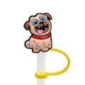 Cute cartoon pug dog silicone straw cover dust plug reusable straw topper charm for drinks. - 1792-26 (Without Straw)