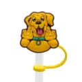 Silicone cartoon dog straw cover funny finger gesture dust plug reusable cup accessory - 1792-28 (Without Straw)