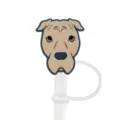 Silicone straw cover with cute Shar Pei dog design, reusable straw topper dust plug variant. - 1792-32 (Straw Not Included)
