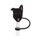 Black silicone cute dog straw cover and dust plug for tumbler cups and daily use. - 1792-31 (Without Straw)