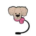 Cute silicone dog straw cover with pink scarf, creative dust-proof straw topper for cups. - 1792-41
