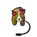Cute dog silicone straw cover with flower crown design, fun drink accessory for parties. - 1792-46