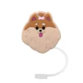 Cute brown puppy silicone straw cover and dust plug for daily use and party decoration - 1792-42