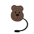 Cute brown silicone dog straw cover dust cap for cups, creative drinking straw topper decor. - 1792-39