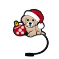 Cute silicone dog straw topper and dust plug with Christmas hat, perfect party accessory. - 1792-56