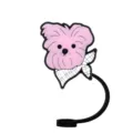 Silicone pink dog straw cover dust plug cute cartoon animal straw topper for party cups. - 1792-52