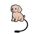 Cute cartoon puppy silicone straw cover and dust cap variant in cream color for daily use. - 1792-55