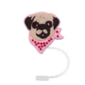Cute silicone straw cover with a pug dog design and pink bandana, perfect drink accessory. - 1792-43