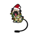 Cute pug silicone straw topper Christmas hat dust-proof plug reusable straw cover accessory - 1792-57