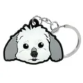 Schattige puppy sleutelhanger, wit-grijs cartoon hondenhoofd hanger met metalen ring. - Hondenkop