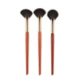 Professioneller Fächer-Make-up-Pinsel mit Echthaar und Holzgriff für Highlighting. - Set mit goldenen Aluminiumrohr-Pinseln (3 Stück)