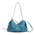 Bolso de hombro de cuero azul slouchy bolso tote minimalista elegante para mujer - Azul Piedra