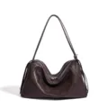 Bolso de hombro de cuero marrón oscuro, bolso slouchy minimalista casual para mujer - Habana