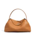 Bolso de hombro clásico de cuero color caramelo con asa superior y cierre de giro elegante. - Marrón Dorado