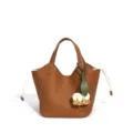 Sac seau en cuir véritable avec charm fleur, sac cabas marron pour femme élégante. - 17*17*20CM / Brun Doré
