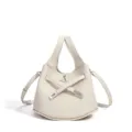Bolso cubo minimalista de cuero genuino con elegante diseño de correa cruzada y cierre. - Blanco Crema