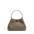 Bolso de Mano de Piel Topo, Bolso Cubo Bandolera con Grano para Mujer, Elegante Chic - Gris elefante