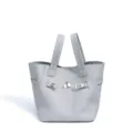Grey leather tote bag with lock closure, vintage style handbag, large capacity chic casual purse. - Light Gray