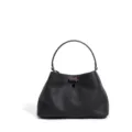 Bolso de mano de cuero negro para mujer textura lichi cubo bolsa casual bandolera - Negro