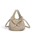 Bolso bandolera minimalista de cuero genuino, elegante bolso cubo para mujer taupe. - Albaricoque Mousse