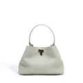 Bolso bombonera minimalista de cuero granulado para mujer elegante bolso de hombro - Verde matcha