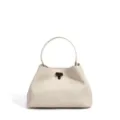 Elegante borsa a mano minimalista in pelle con stampa litchi, raffinata borsa beige donna. - Bianco Crema