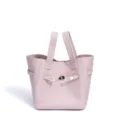 Pink leather handbag for women, stylish top handle tote bag with metal lock closure and chic design. - Milkshake Pink
